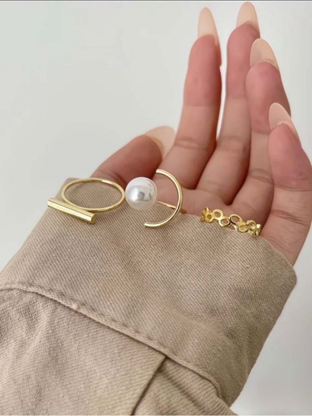 Gold Pearl Accent Open Circle Ring - Women Jewelry